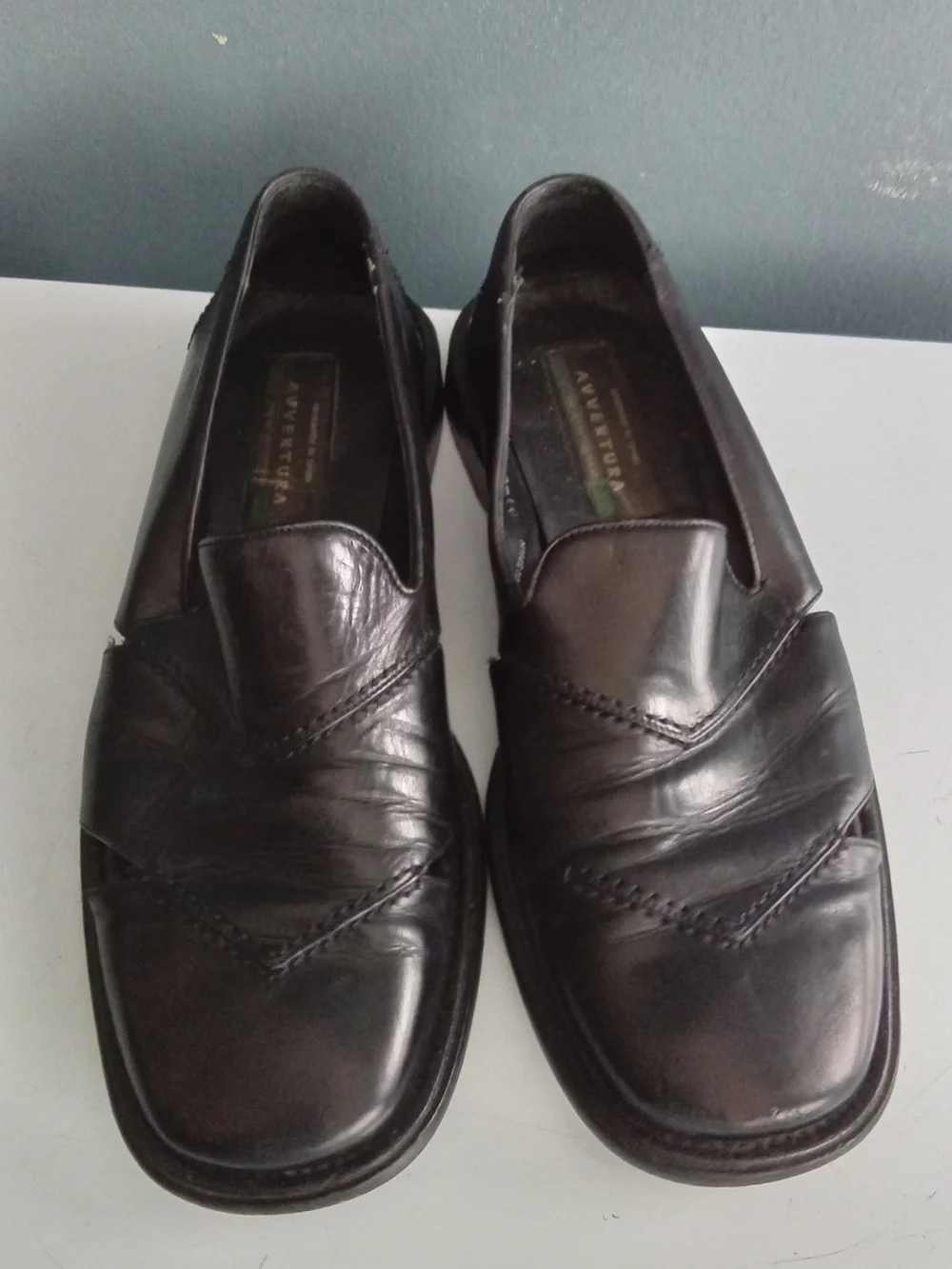 Avventura Black Leather Cutout Loafers Made in Spain Square Toe 8.5 M